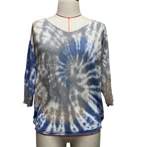 Angela Womens Size M Tie Dye Blue Grey Knit  Top